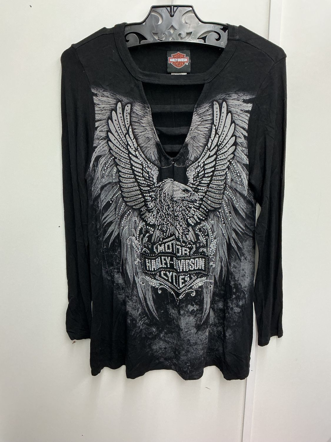 10001 HD Women's Black W/ Rhinestone Soaring Eagle Long Sleeve Small