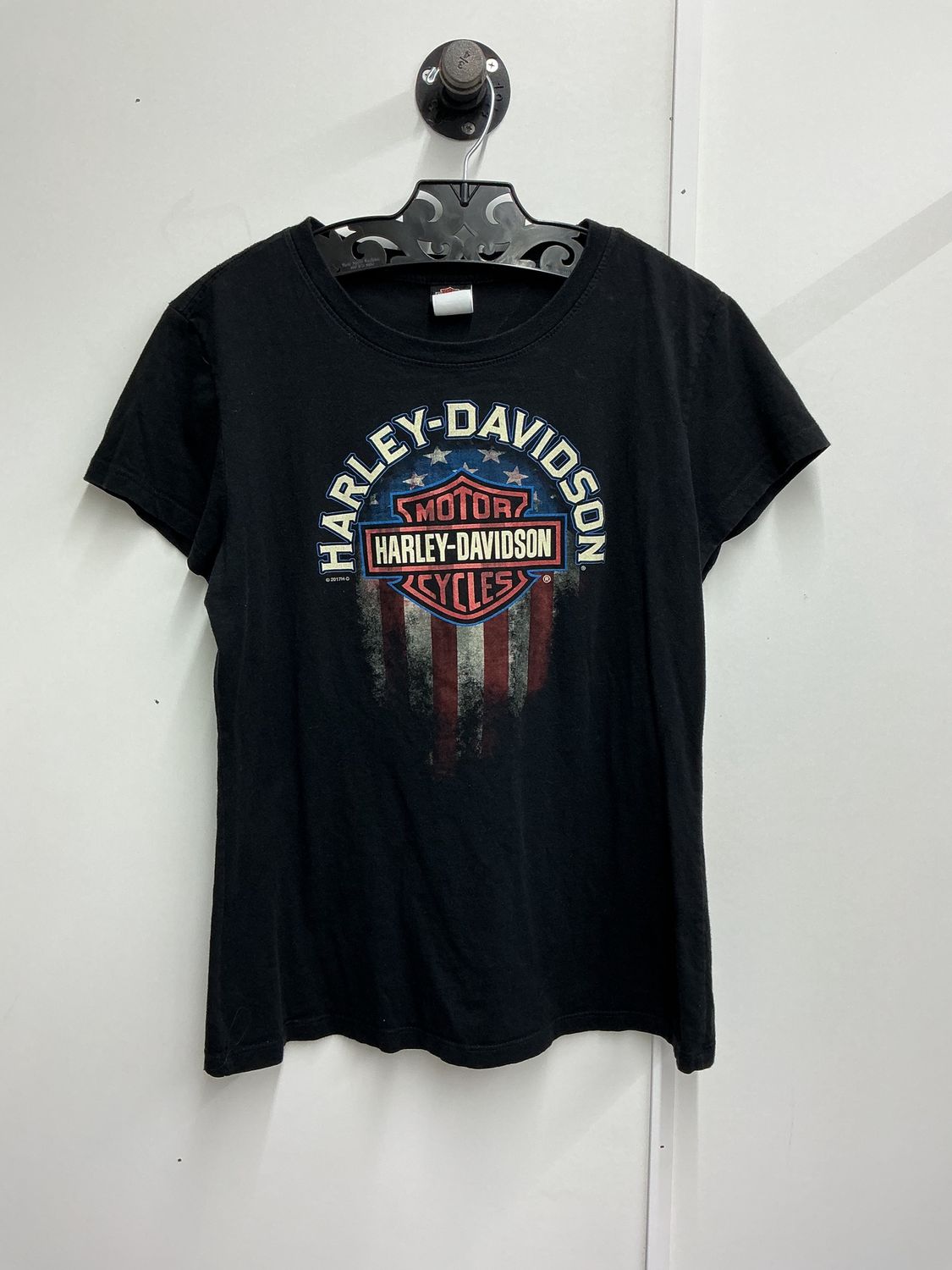 10001 HD Women's Black W/ USA Flag B&amp;S Myrle Beach SC Short Sleeve Large