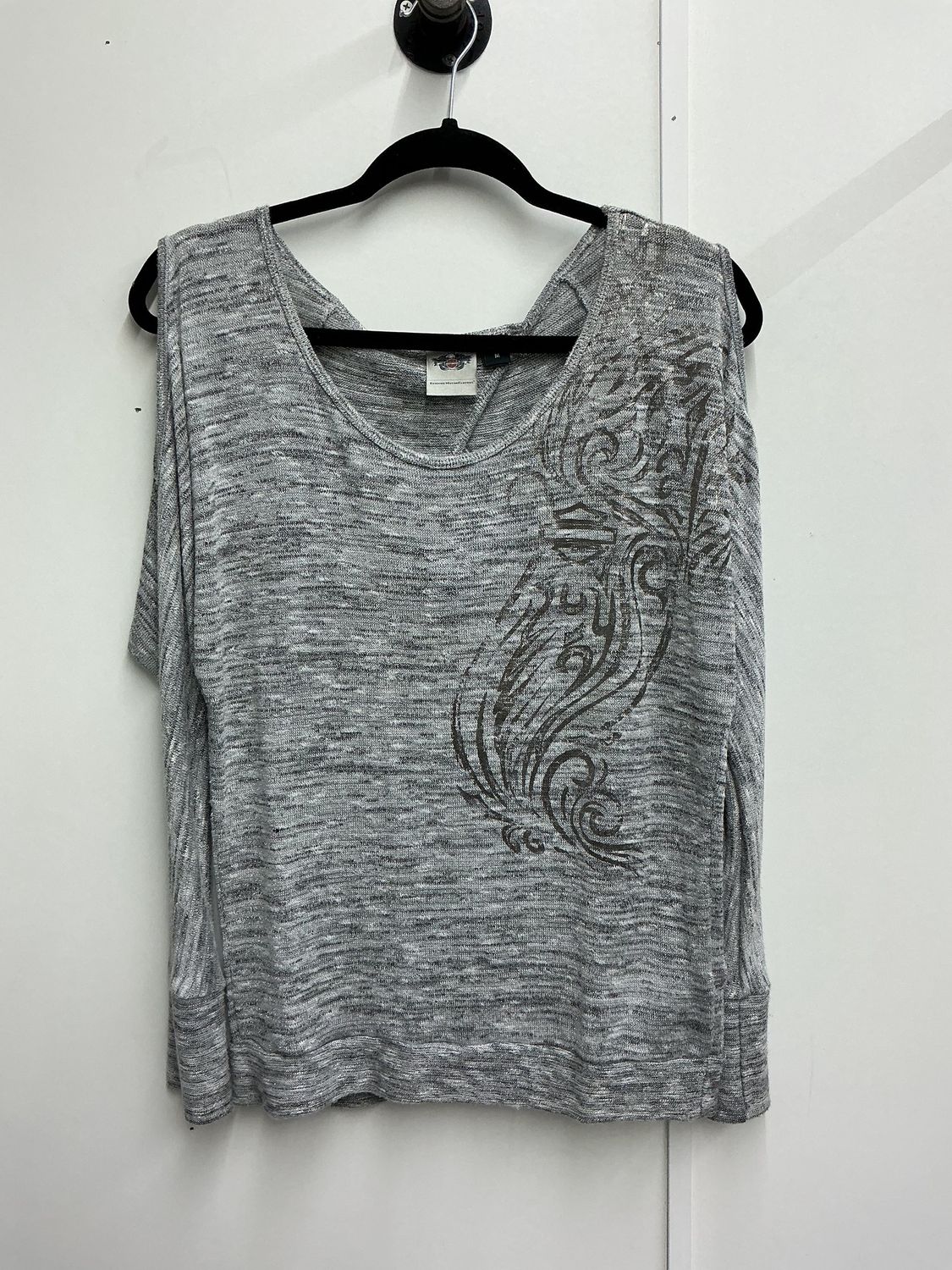 10001 HD Women's Silver W/ B&amp;S Cold Shoulder Back Cut Out Long Sleeve Medium