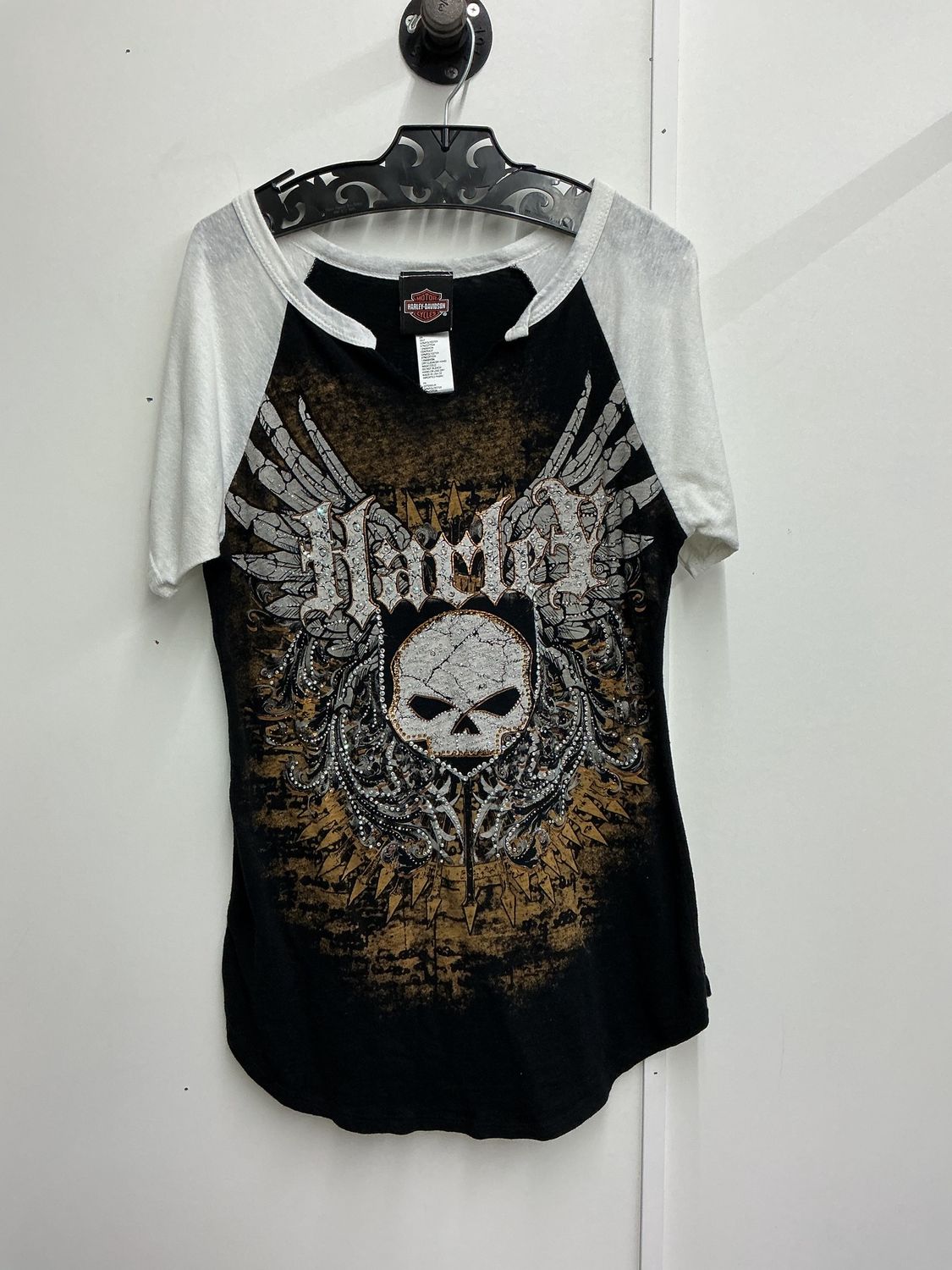 10001 HD Women's Black &amp; White &amp; Brown Bling Willie G Short Sleeve Medium