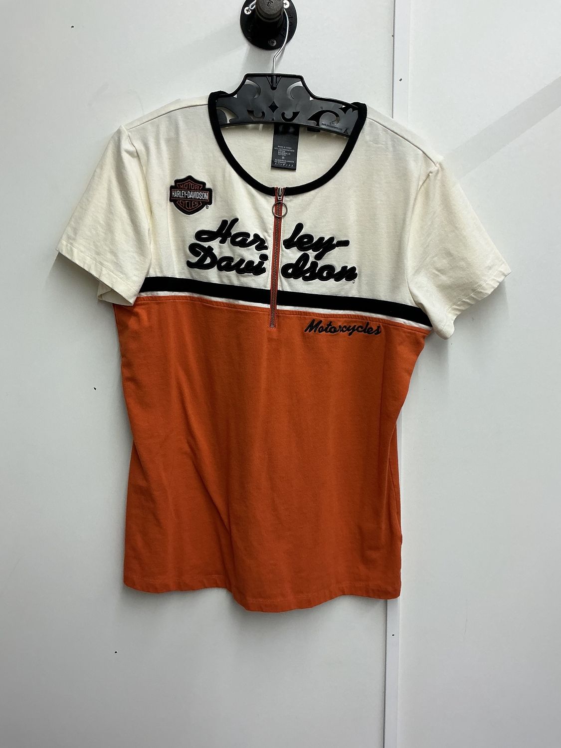 10001 HD Women's Cream &amp; Orange W/ Black B&amp;S 1/4 Zip Short Sleeve  Large