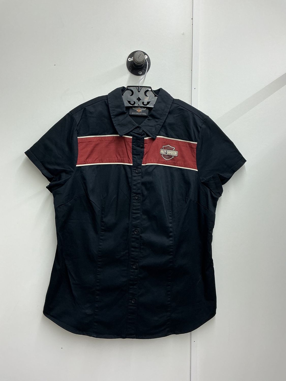 10001 HD Women's Black &amp; Brick Red B&amp;S Short Sleeve Mechanic Large