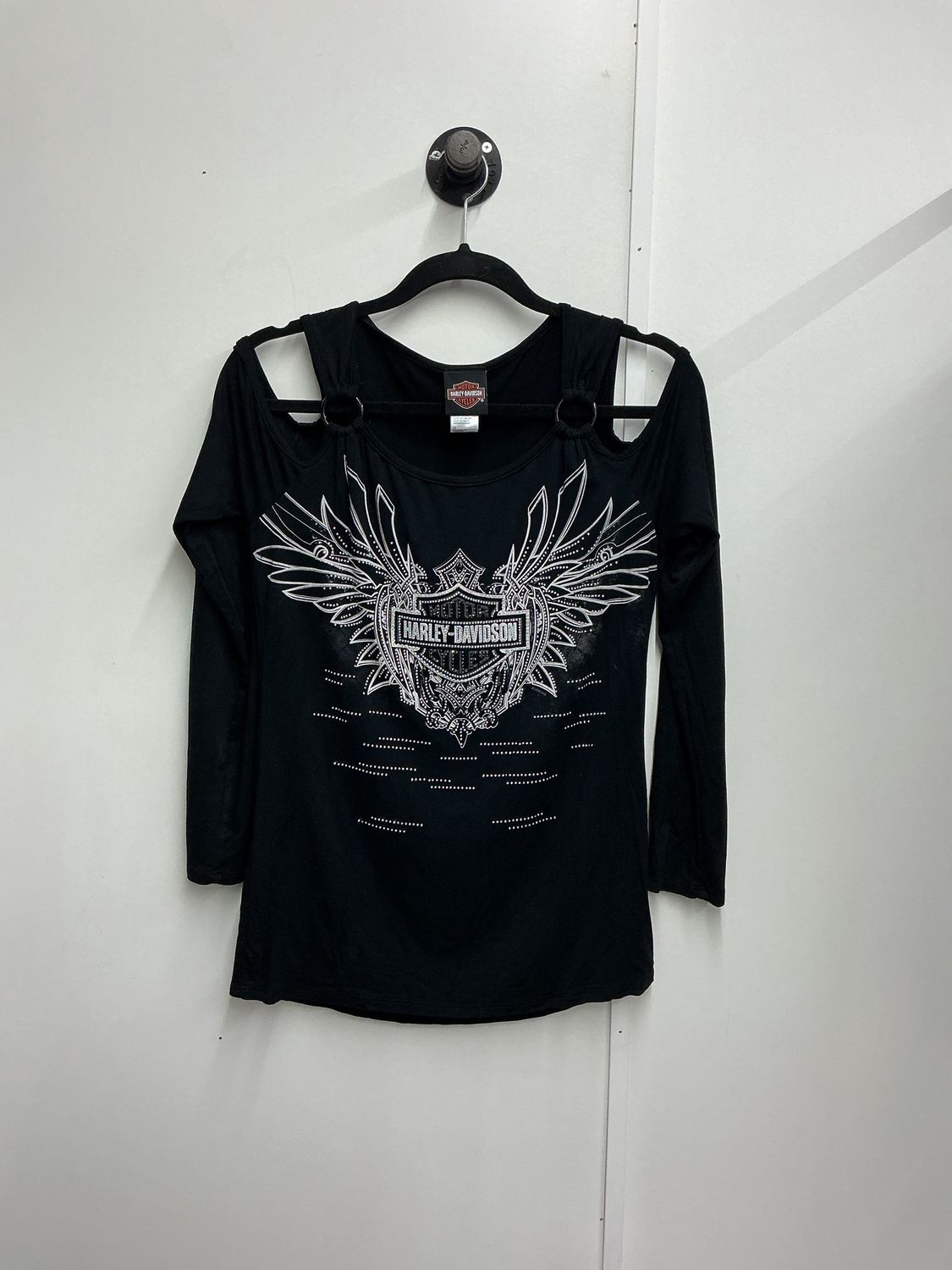 10225 HD Women's Black W/ White Bling B&amp;S Wings Cold Shoulder Long Medium