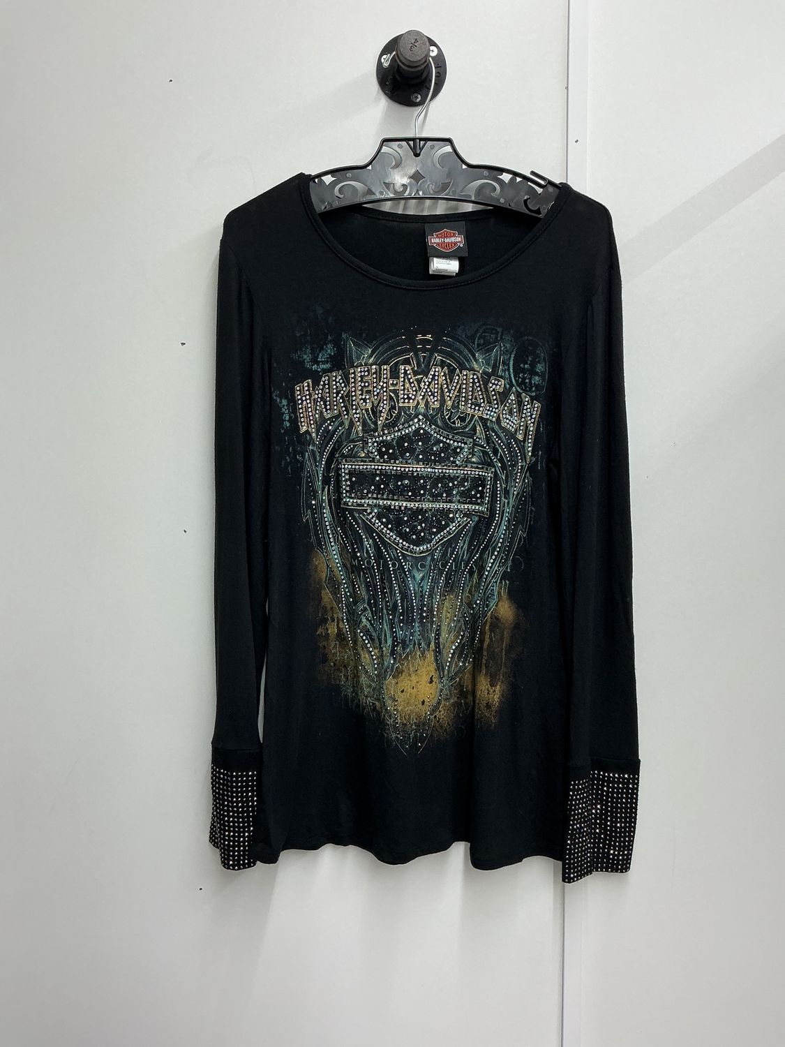 10225 HD Women's Black W/ Bling Green B&amp;S Long Sleeve Small