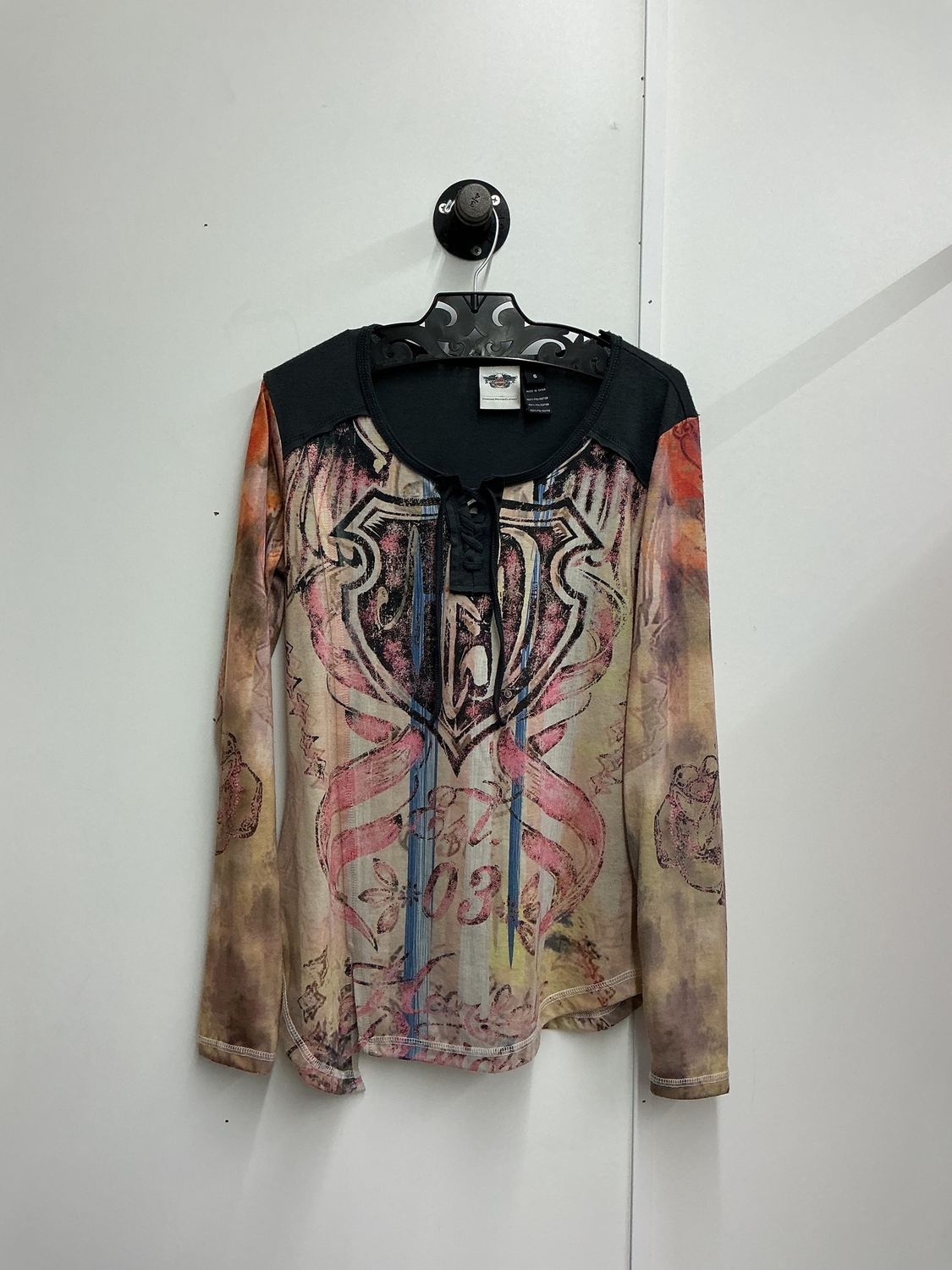 10225 HD Women's Tan/Pink/Blue W/ Dark Grey Lace Up Long Sleeve Small