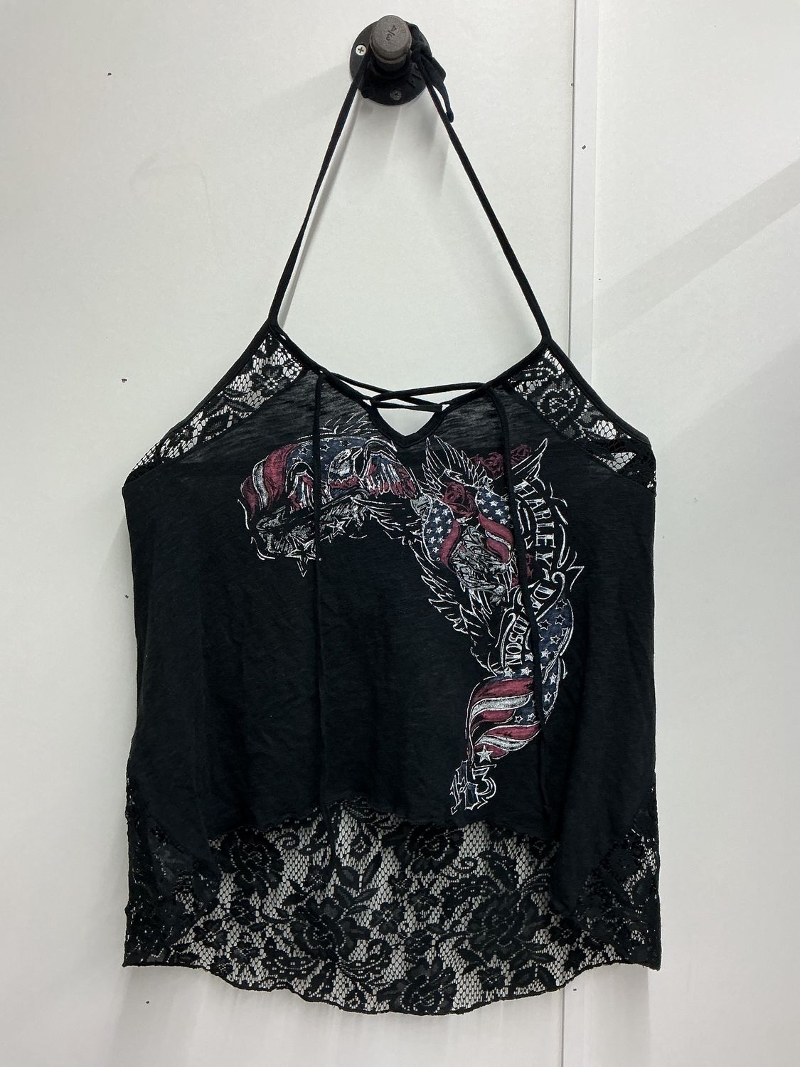 10225 HD Women's Black/Red/White/Blue Eagle &amp; Flag Lace Back Tank Small