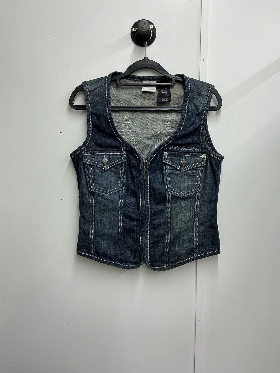 10225 HD Women's Dark Wash W/ Silver Rhinestone B&amp;S Wings Denim Vest Medium