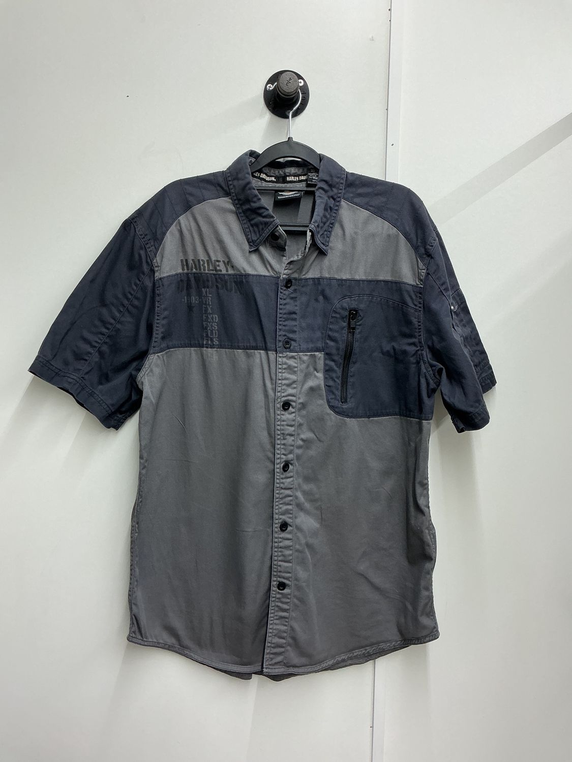 10225 HD Men's Blue &amp; Grey Eagle Button Up Short Sleeve Large