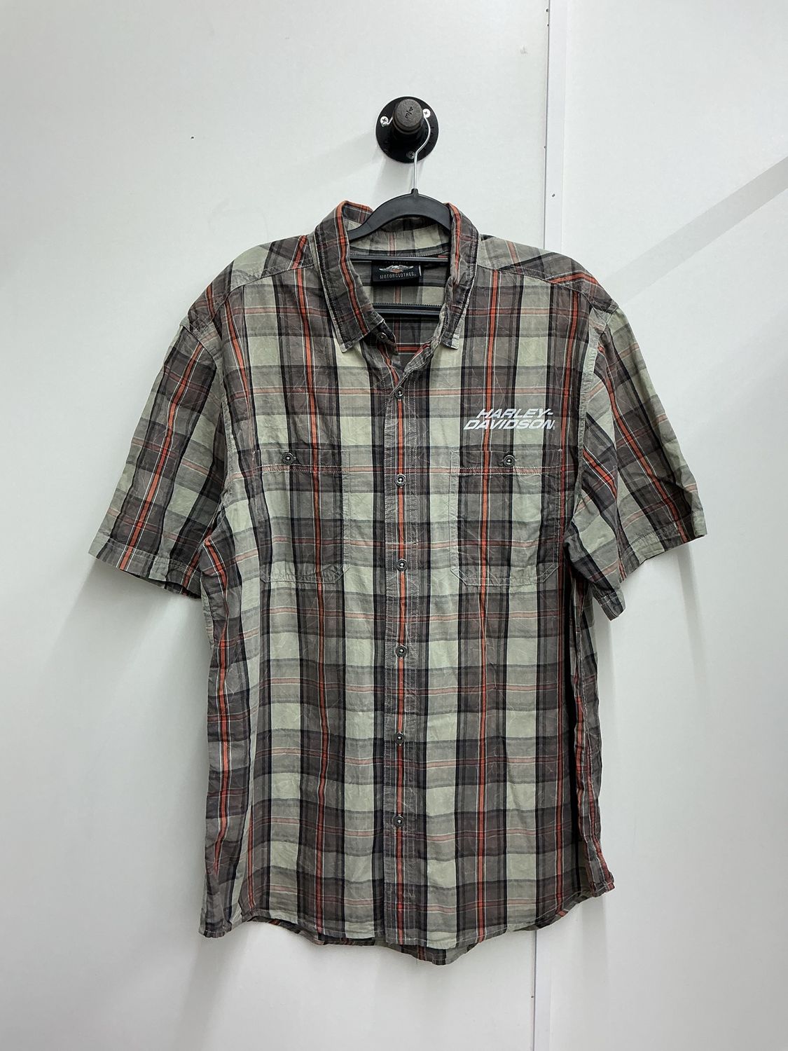 10225 HD Men's Tan/Orange/Brown &amp; White HD Button Up Short Sleeve XL