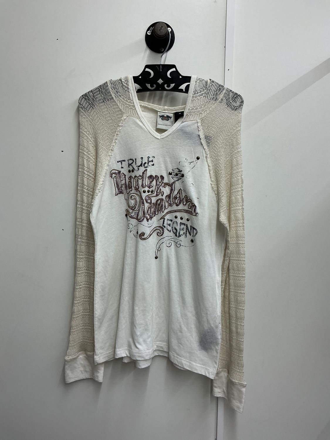 10227 HD Women's Cream W/ Purple HD &amp; Cream Lace Sleeve Hoodie Medium