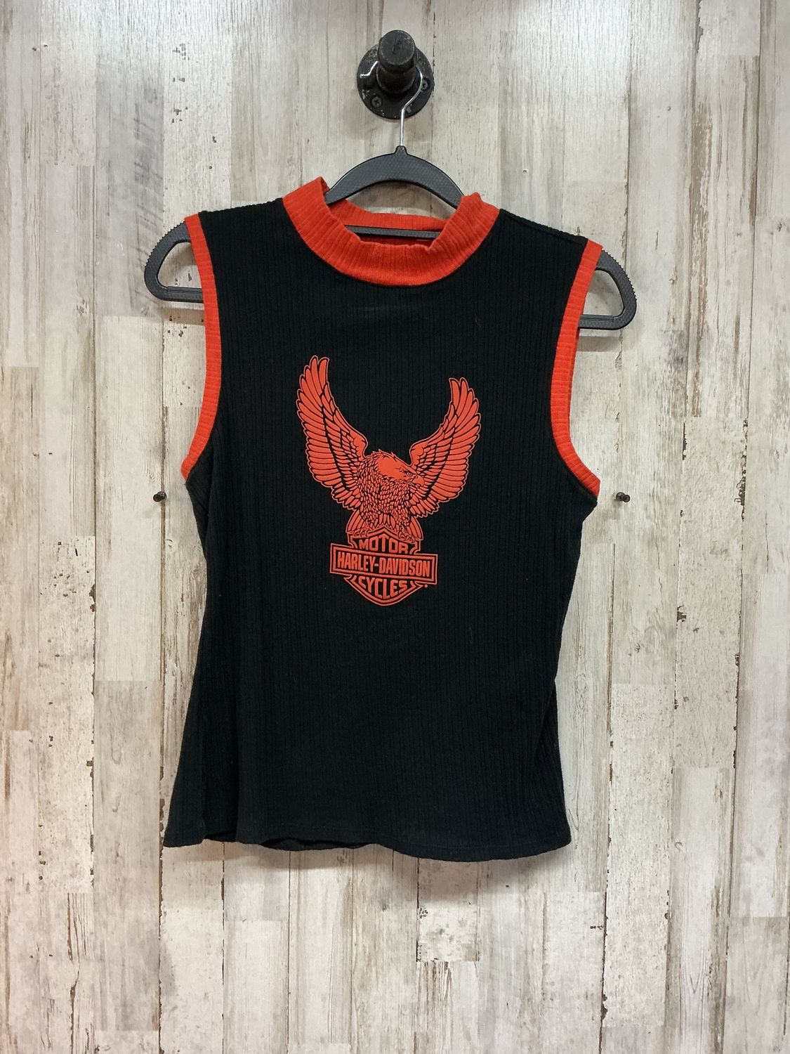 10001 HD Women's Black W/ Orange Eagle Turtleneck Sleeveless Top Large