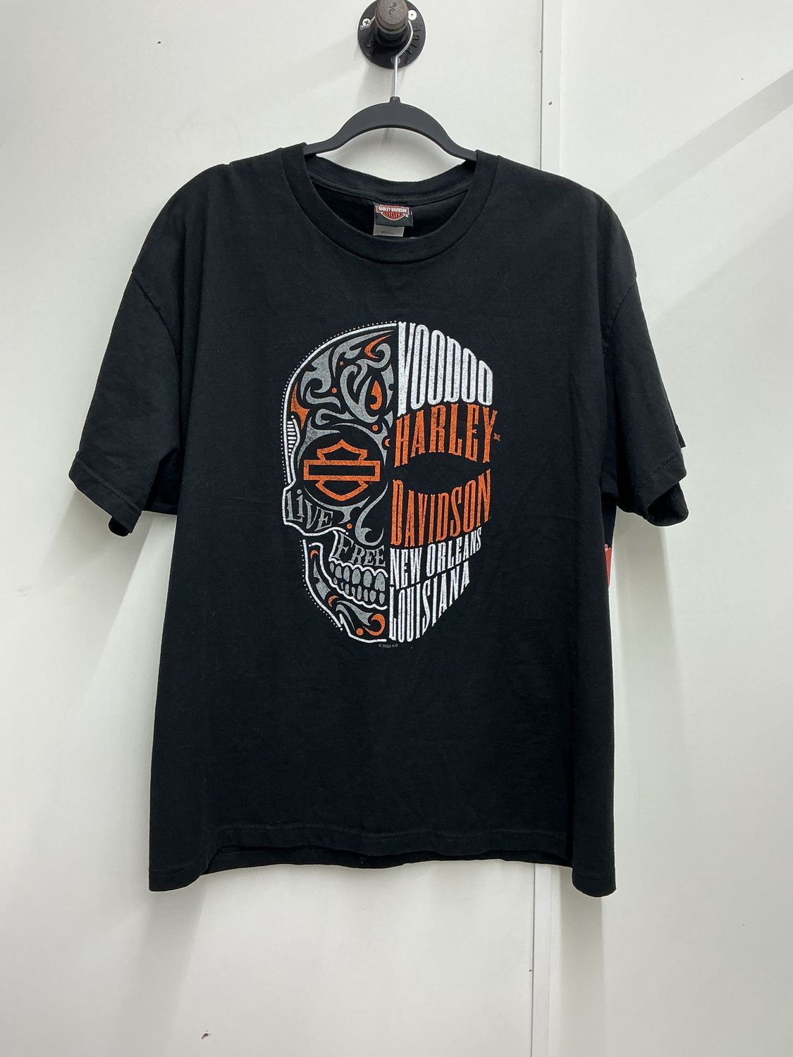 10230 HD Men's Black W/ Orange/Grey/White Skull Voodoo T-Shirt XL