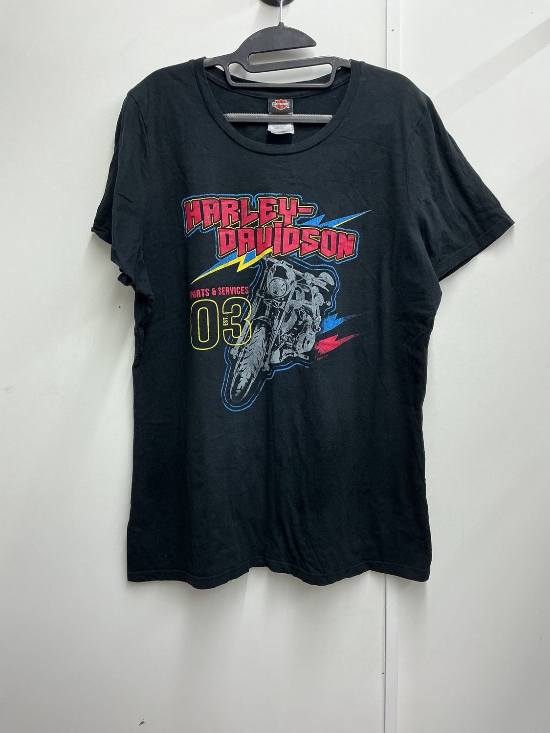 10230 HD Women's Black W/ Red &amp; Blue HD Parts &amp; Service Est. 03 T-Shirt 2XL