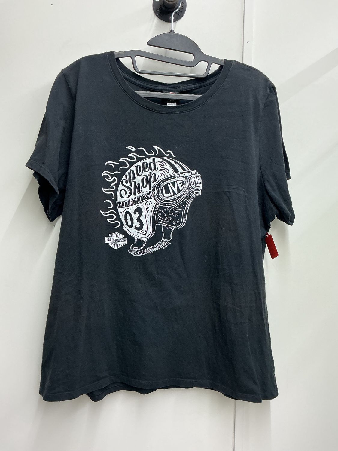 10230 HD Women's Black W/ White Helmet Speed Shop Boston T-Shirt 3XL