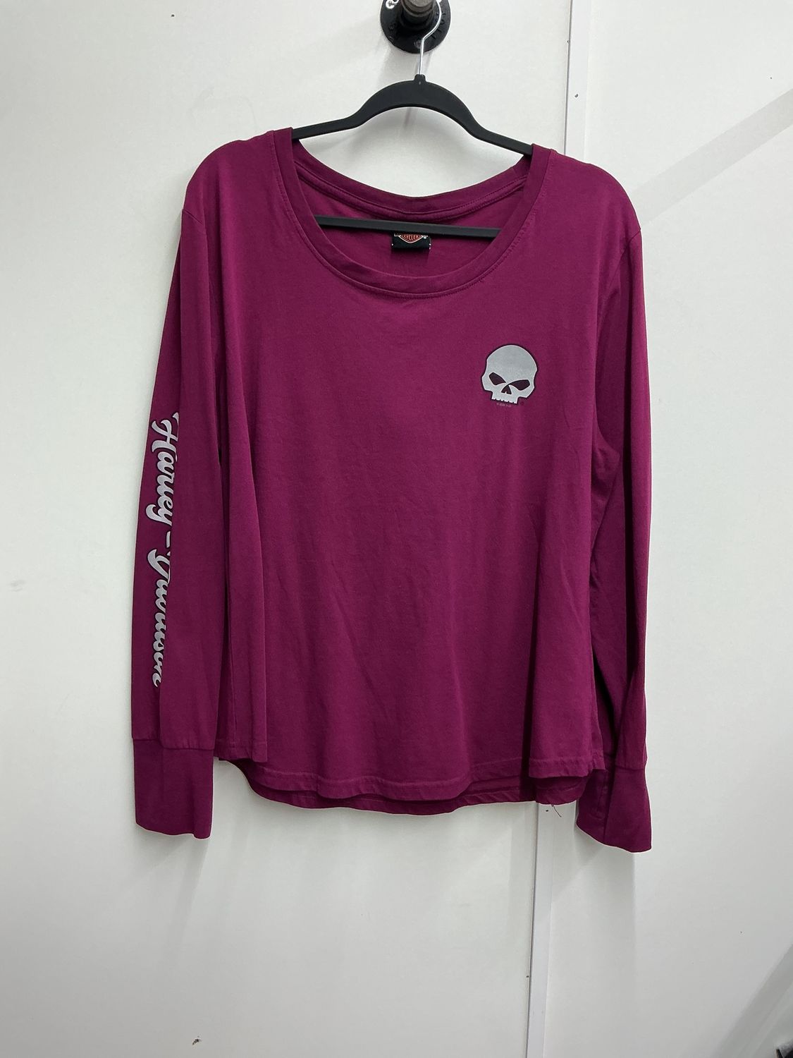 10230 HD Women's Burgundy W/ Grey Skull &amp; HD on Long Sleeve Outlaw HD 3XL
