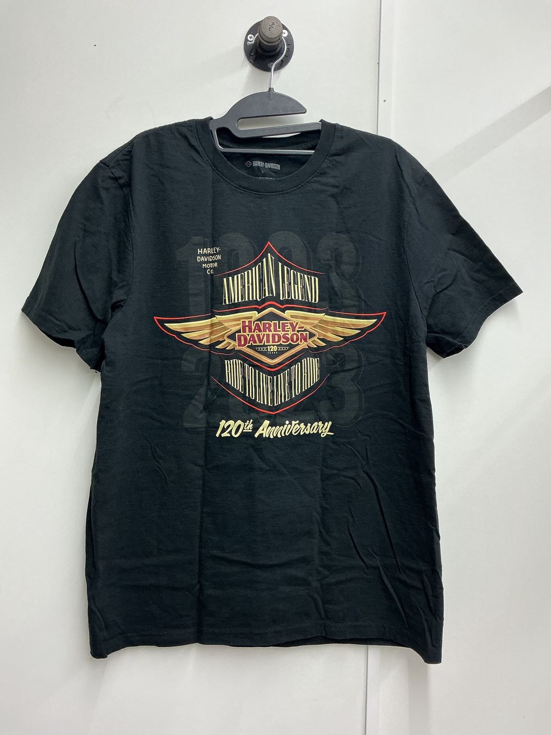 0001 HD Men's Black W/ Gold 120th Anniversary Speedway HD T-Shirt Large