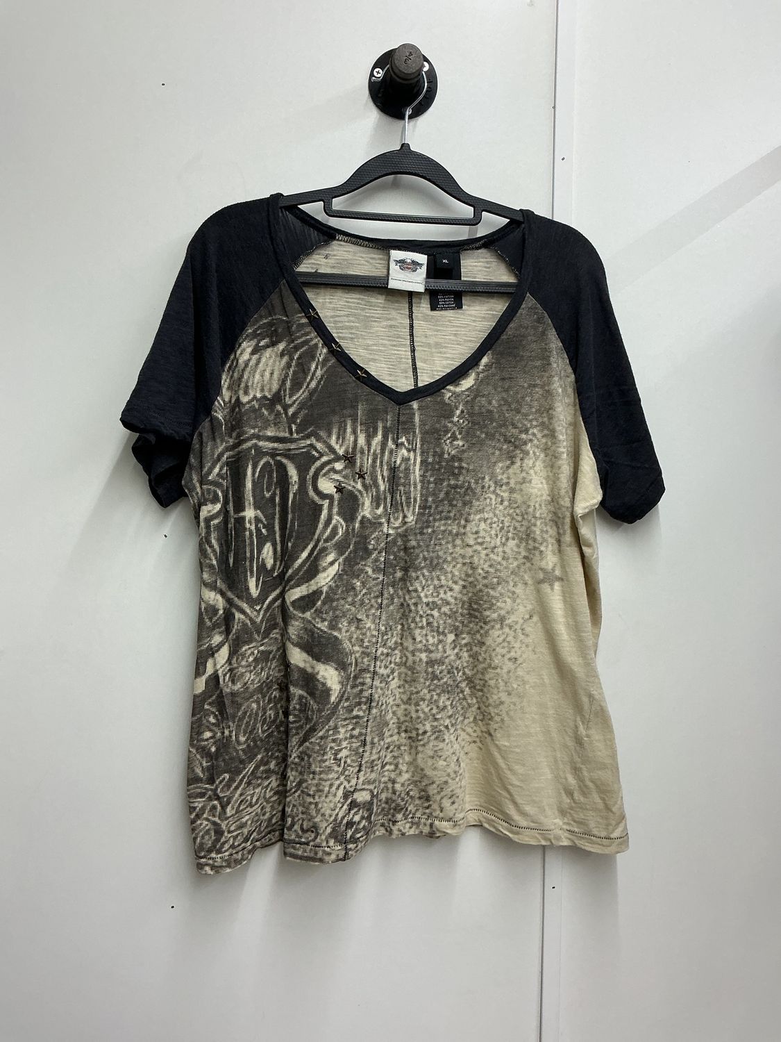 10224 HD Women's Dark Grey &amp; Cream W/ B&amp;S Stars V-Neck XL