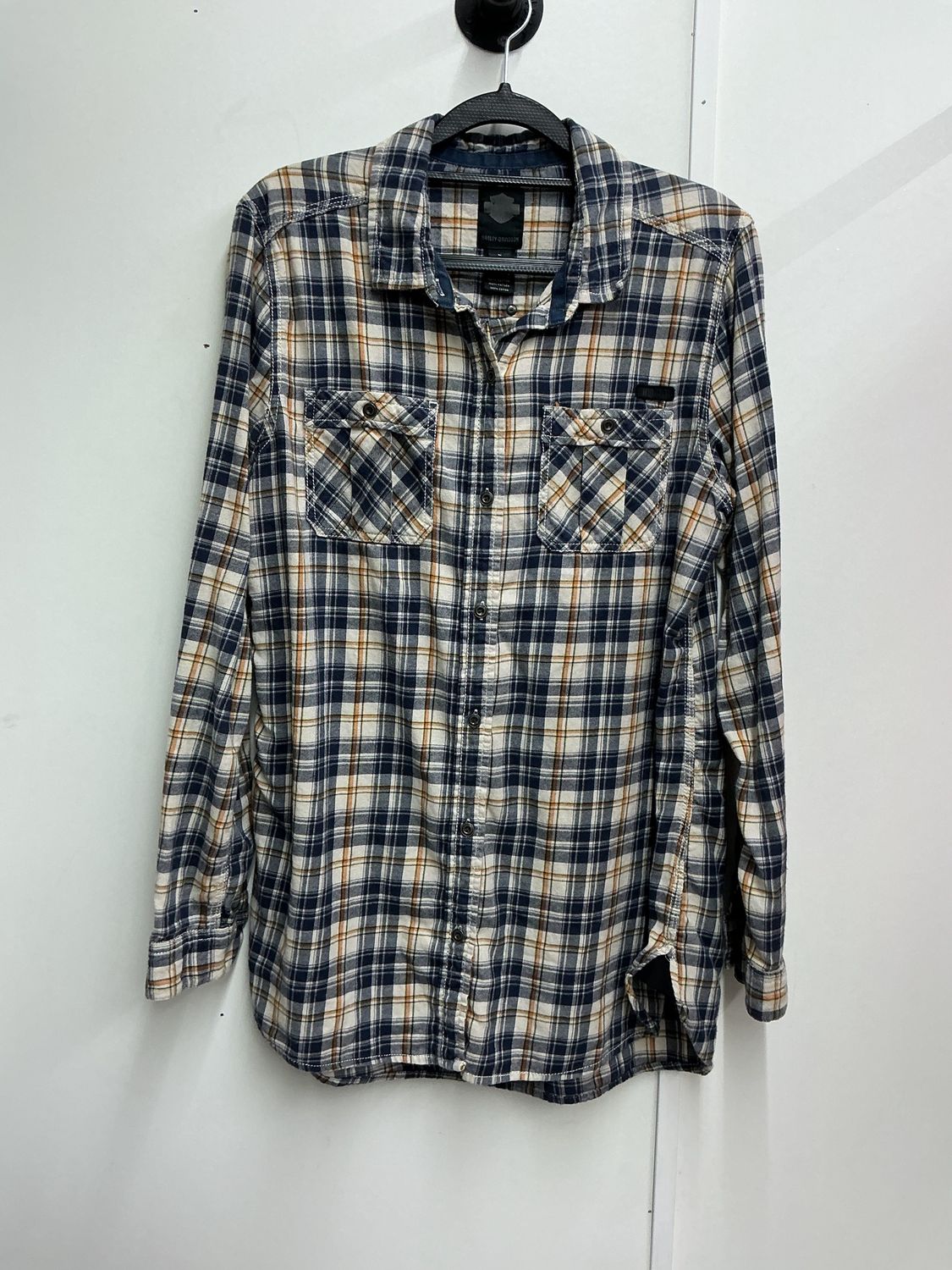 10224 HD Women's Blue &amp; Orange Plaid HDMC Long Sleeve Large