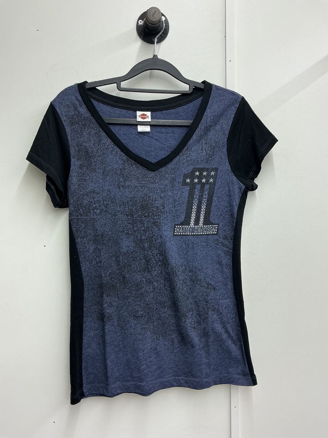 10001 HD Women's Blue &amp; Black W/ Bling #1 Tilley's V-Neck  X-Small