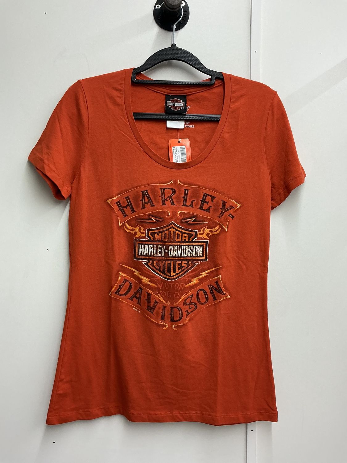 10001 HD Women's BNWT Dark Orange W/ Black B&amp;S Flames T-Shirt Medium