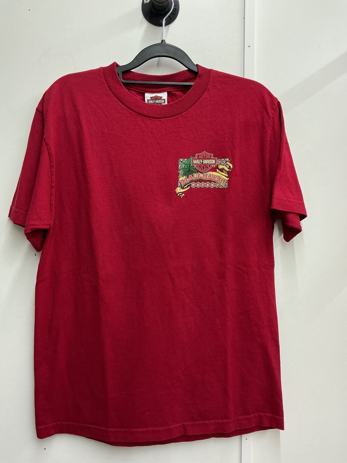 10001 HD Men's Red W/ Yellow Maui Hawaii Sunset Palm Tree T-Shirt Medium