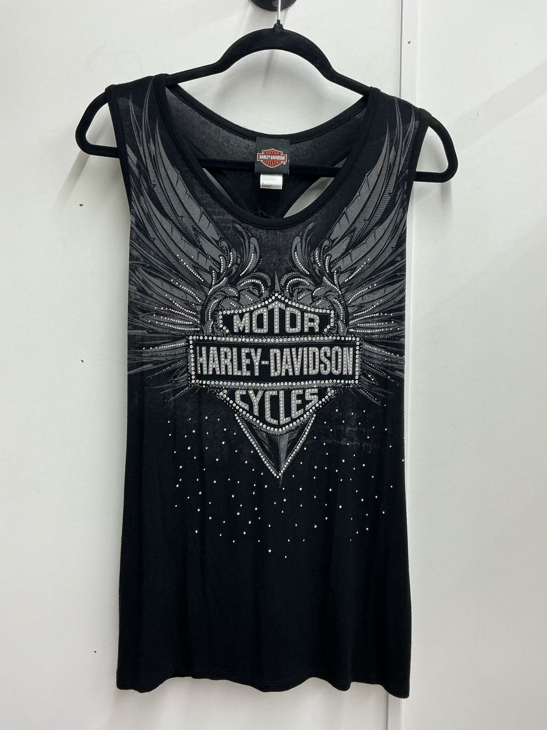 10001 HD Women's Black W/ Blingy B&amp;S Wings Tank Size XL
