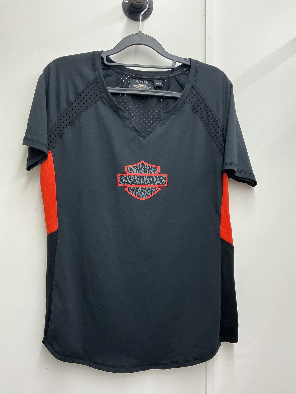 10242 HD Women's Black &amp; Orange W/ Grey Camo B&amp;S Mesh Back SS Top Large