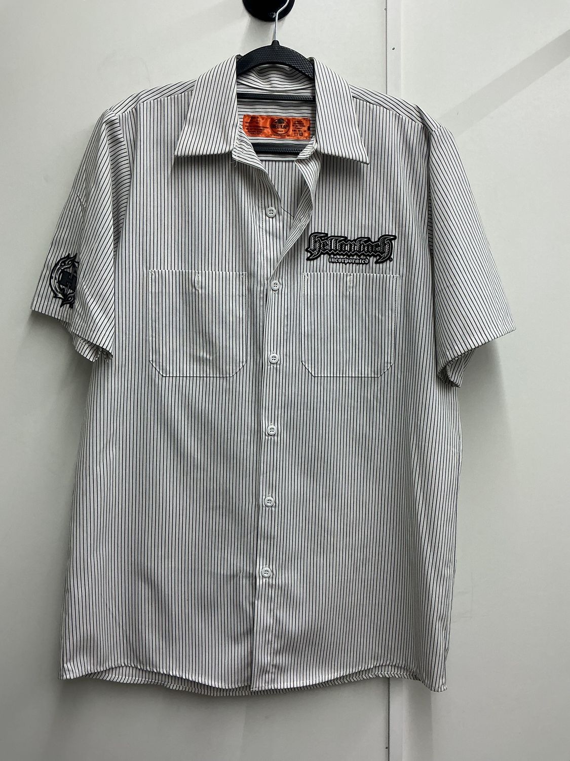 10242 Red Kap Men's Grey &amp; White Striped W/ 3D Grey Hellanbach Work SS Medium