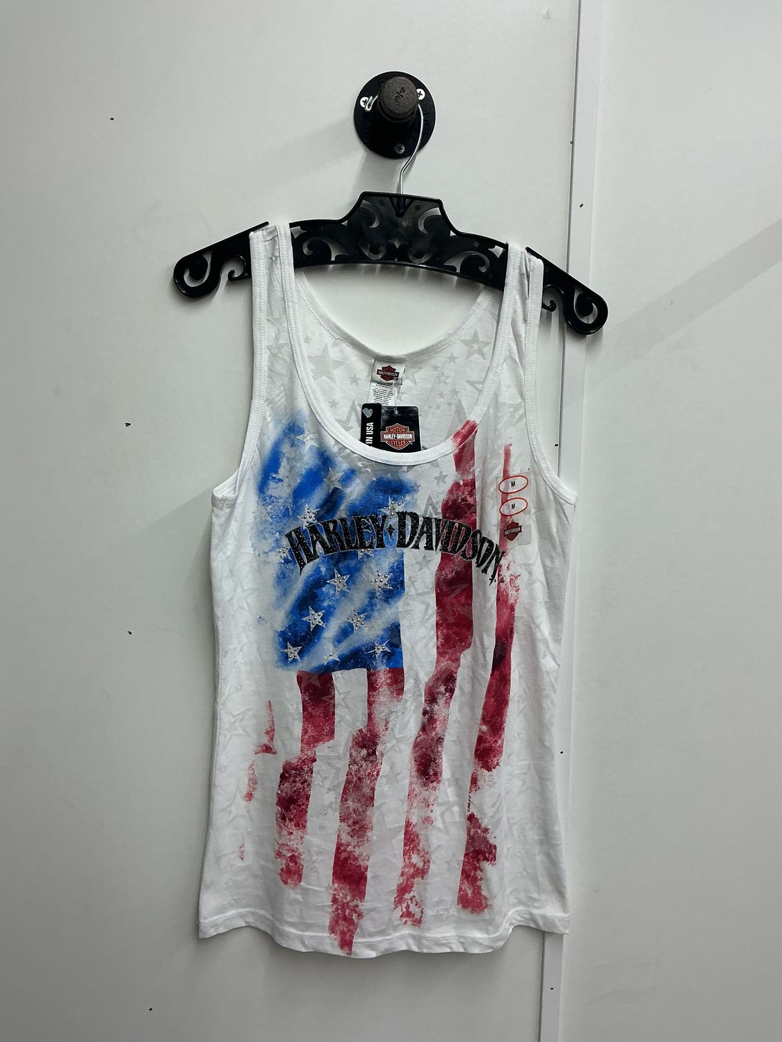 10249 HD Women's BNWT White W/ RWB Flag Asheville Tank Medium