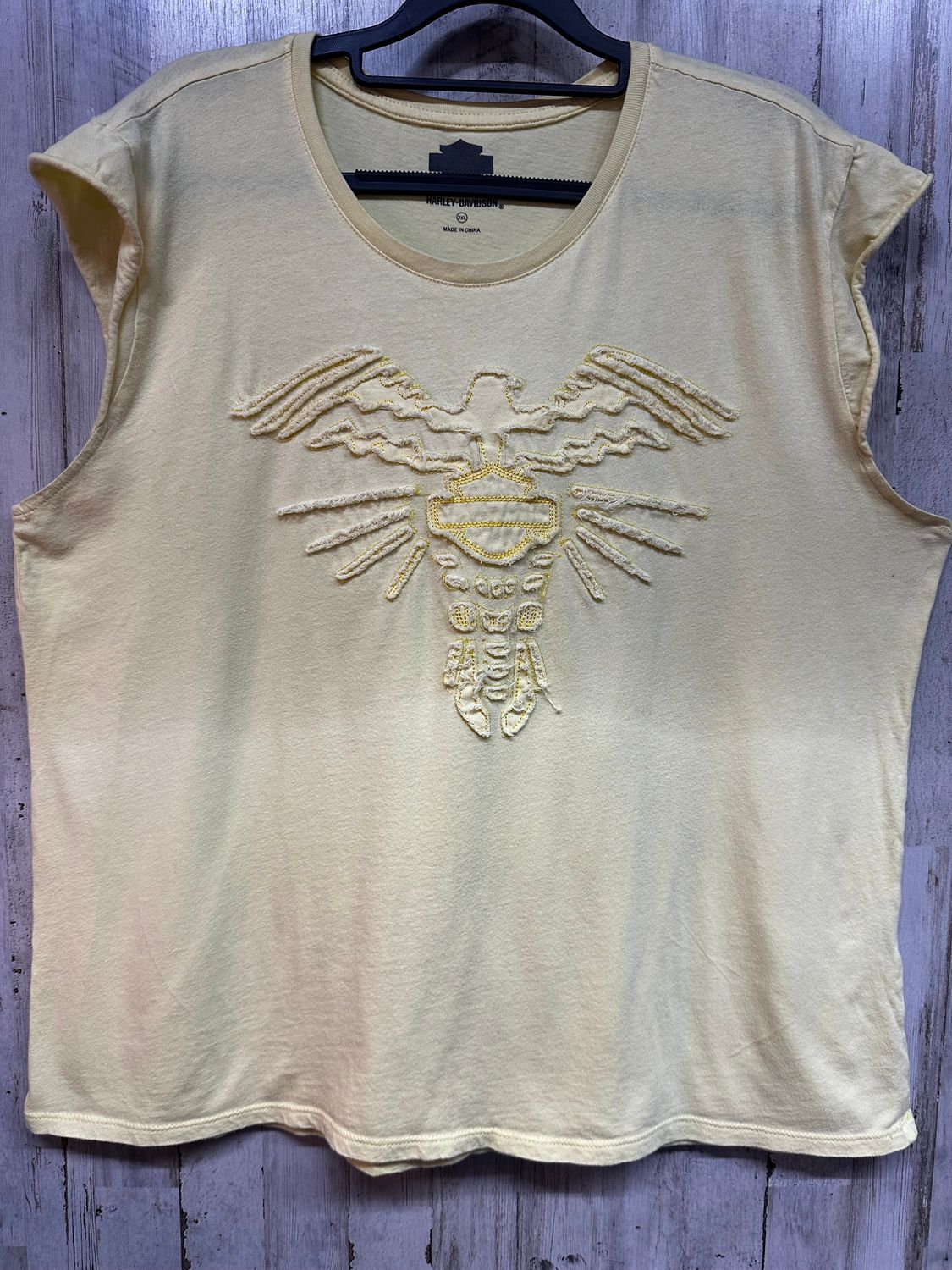10251 HD Women's Yellow W/ Distressed Eagle &amp; B&amp;S Cap Sleeve  Top 2XL
