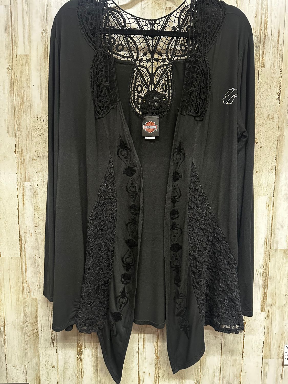 10251 HD Women's Black W/ Blingy B&amp;S Black Lace Spider Skull LS Cardigan 1XL/2XL