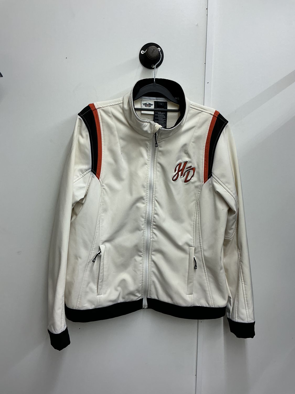 10250 HD Women's White W/ Black &amp; Orange EMB HD Riding Jacket Large