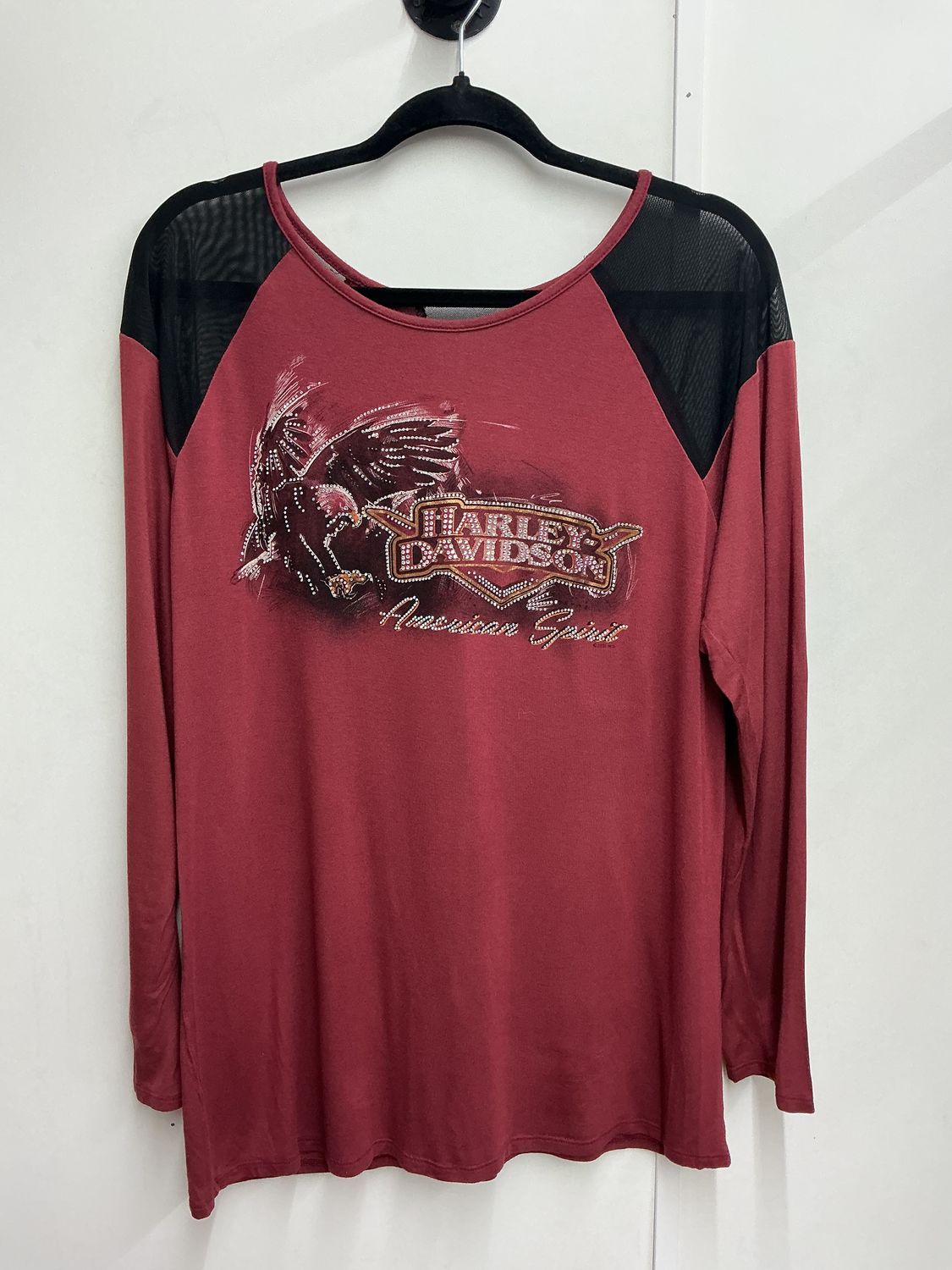 10253 HD Women's Rust &amp;  Black W/ Blingy Eagle American Spirit Long Sleeve Top  1XL