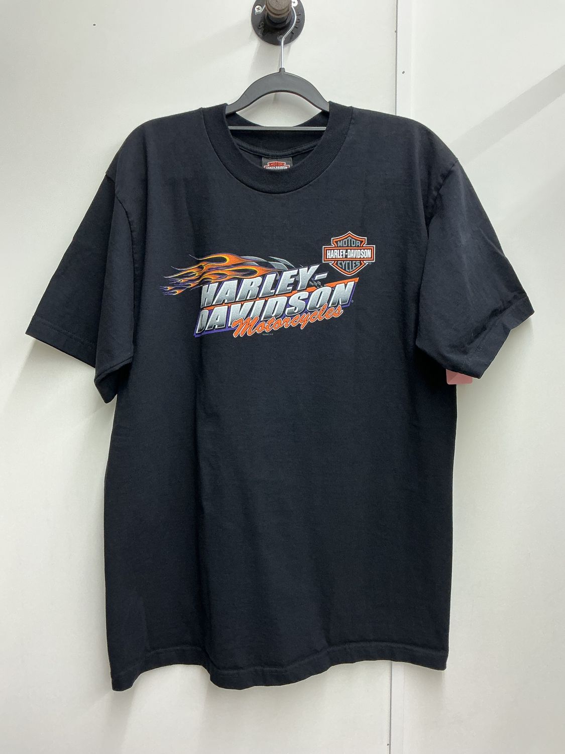10223 HD Men's Black W/ Orange &amp; Purple B&amp;S Flames Race Car &amp; Bike T-Shirt Large