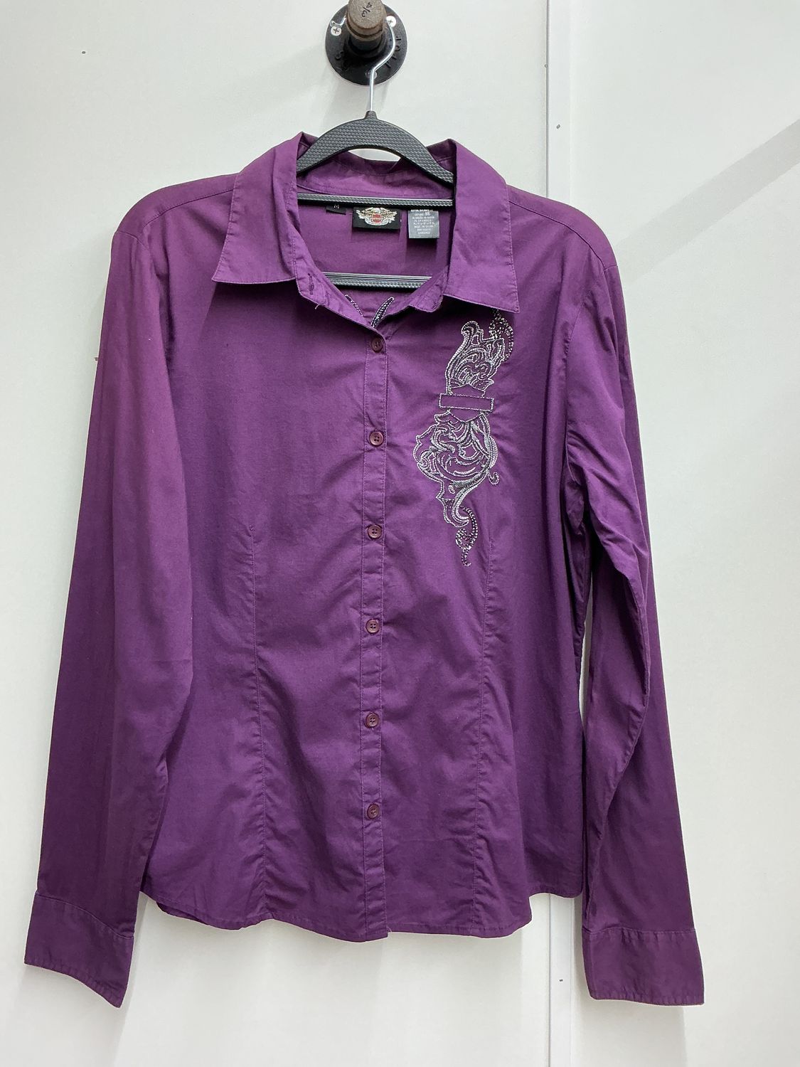 10260 HD Women's Purple W/ Silver Blingy B&amp;S Butterfly LS Button Up Medium