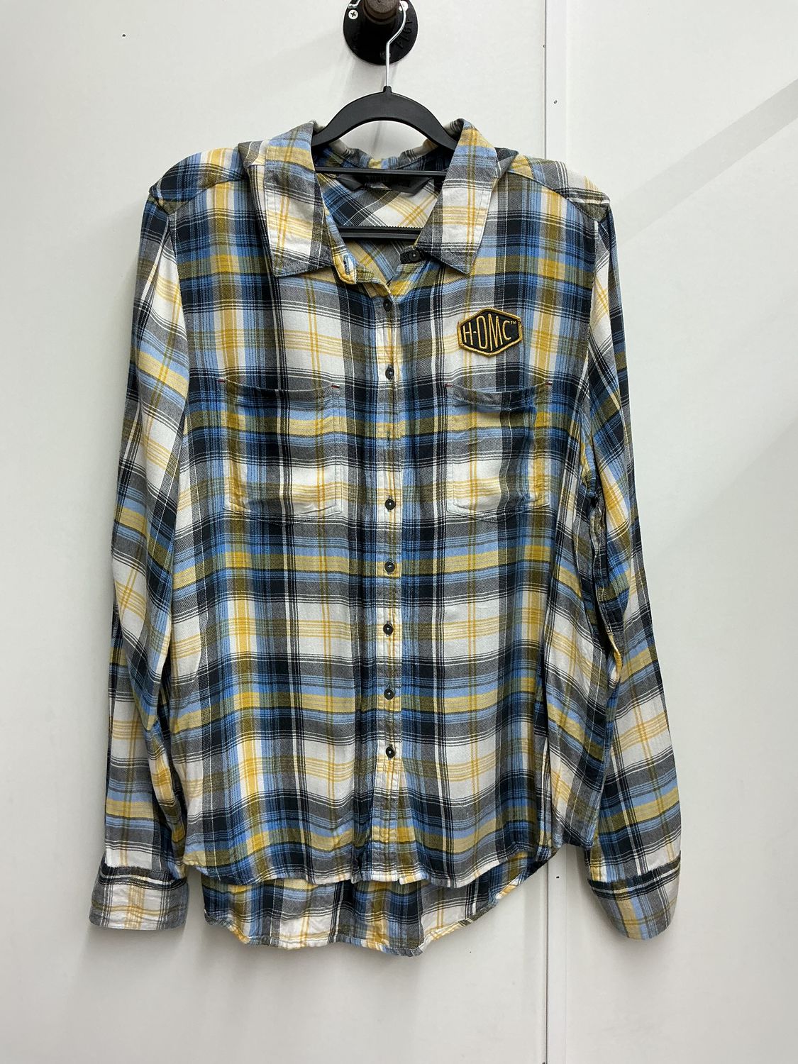 10260 HD Women's Yellow Blue White Plaid W/ Yellow HDMC LS Flannel Large