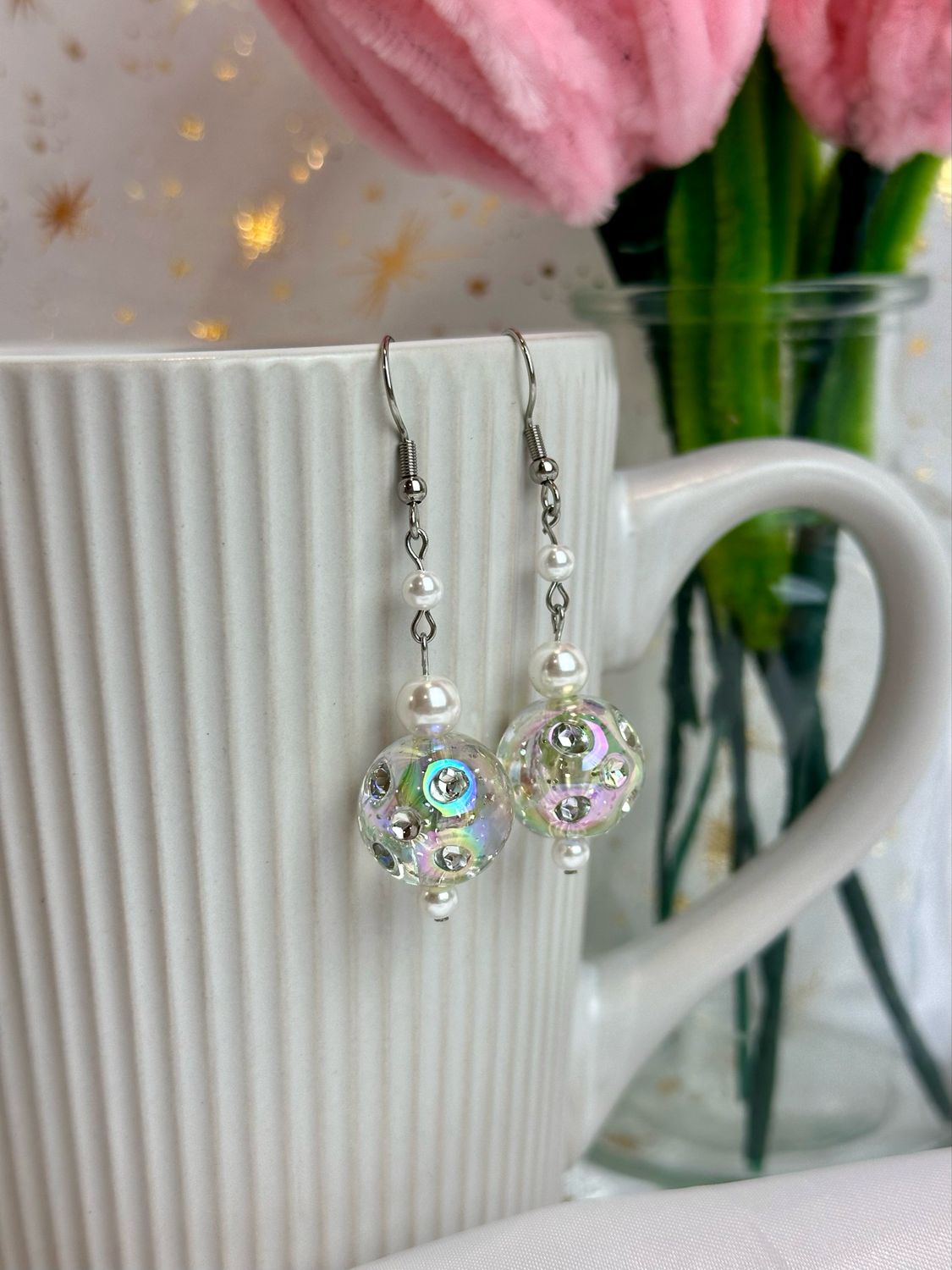Boucles d’oreilles « Silver holo spark bubblegum »