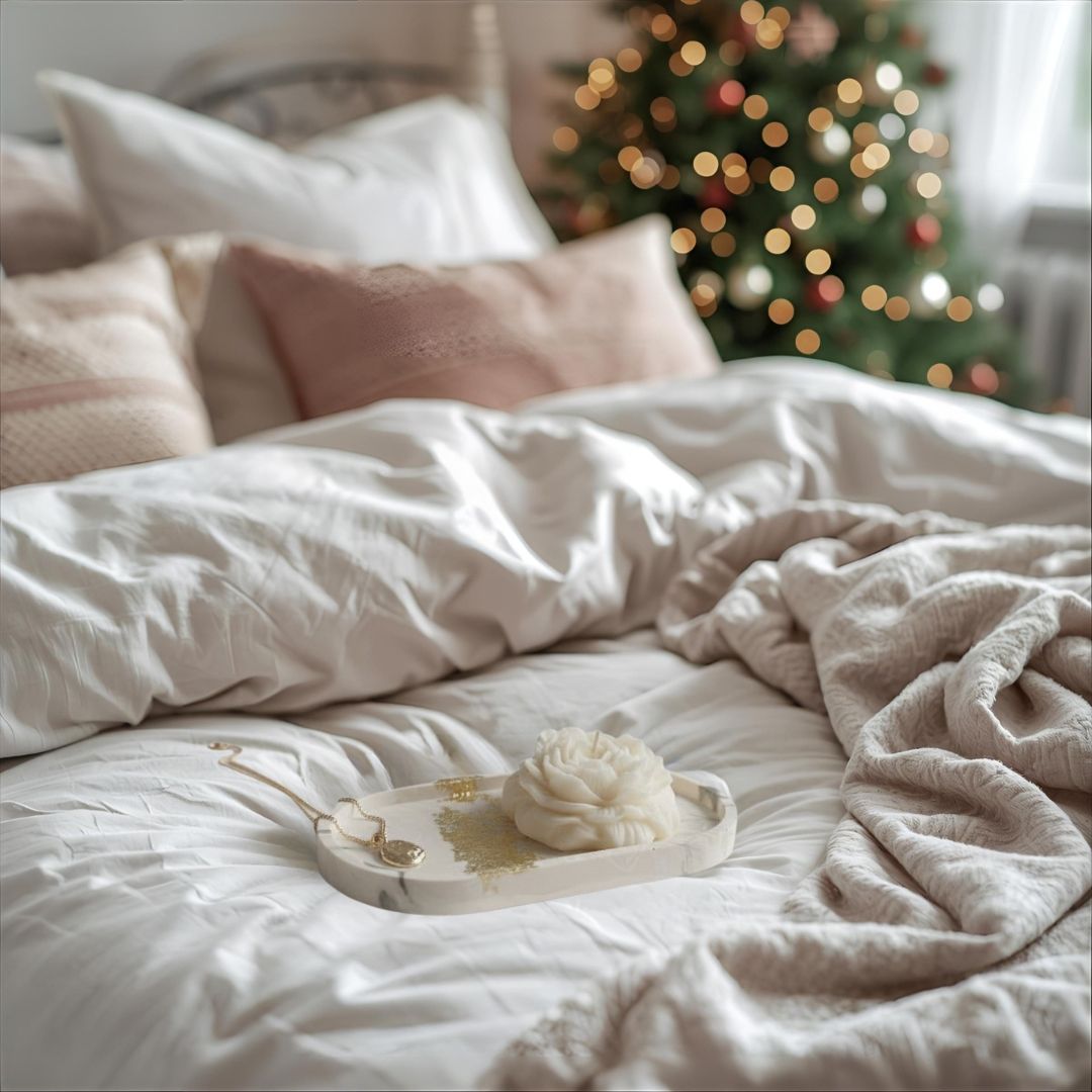 Zestaw 3 cz.| Świeca kwiat Piwonii | Taca Podstawka Owalna Dekoracyjna zdobiona złotem | Opakowanie prezentowe z dedykacją GRATIS!