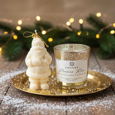 Zestaw 2 Świece świąteczne: św. Mikołaj | Luksusowa świeca sojowa w złotym szkle + opakowanie prezentowe GRATIS!
