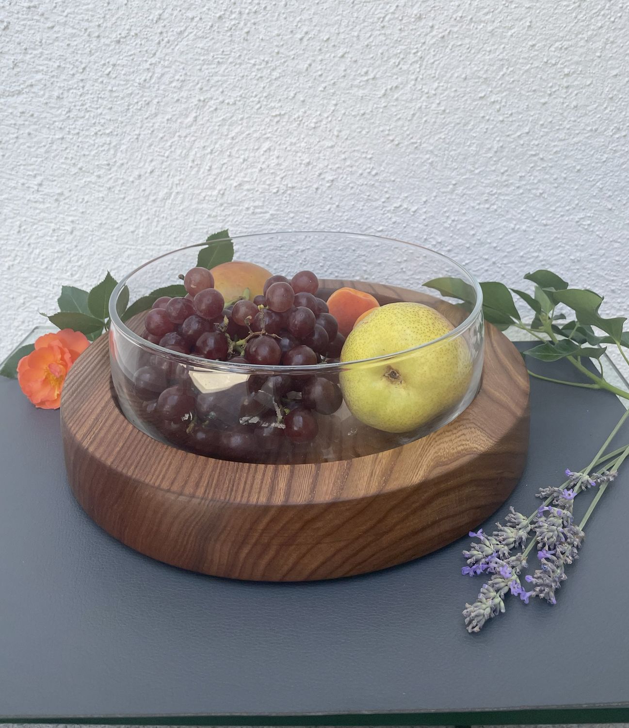 Obstschale Ulme mit Glaseinsatz