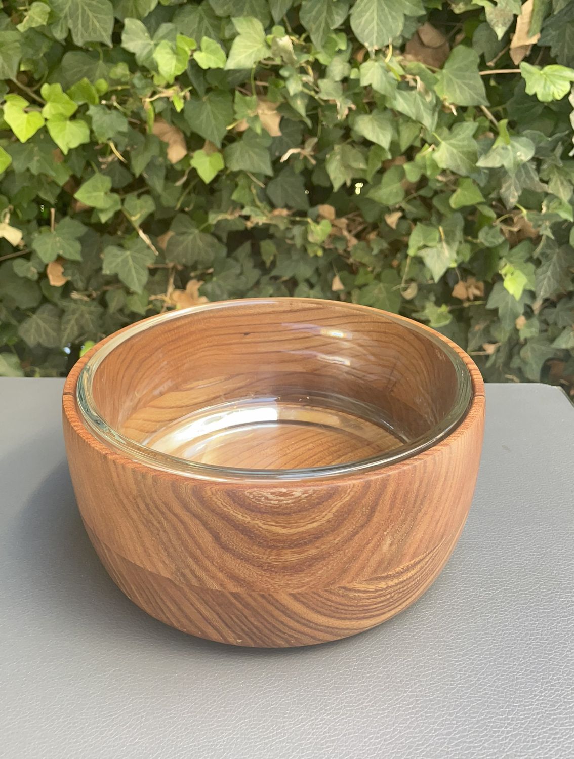 Holzschale Ulme klein mit Glaseisatz