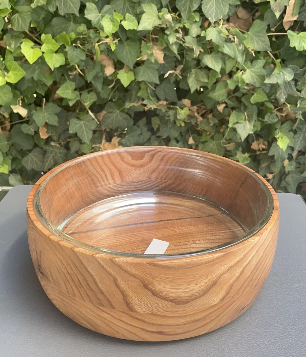 Holzschale Ulme groß mit Glaseisatz