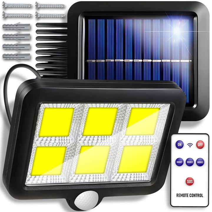 LAMPA SOLARNA LED CZUJNIK RUCHU ZMIERZCHU ZEWNĘTRZNA HALOGEN OGRODOWA PILOT