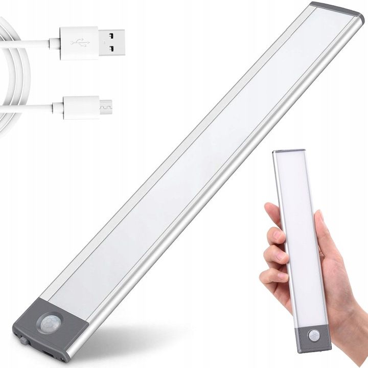 LAMPKA SAMOPRZYLEPNA LISTWA PODSZAFKOWA USB 32cm MAGNES DO SZAFY CZUJNIK
