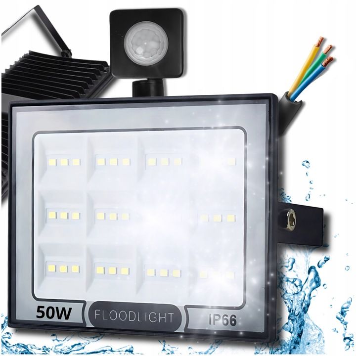 HALOGEN LED 50W LAMPA Z CZUJNIK RUCHU ZMIERZCHU NAŚWIETLACZ ZEWNĘTRZNY IP66