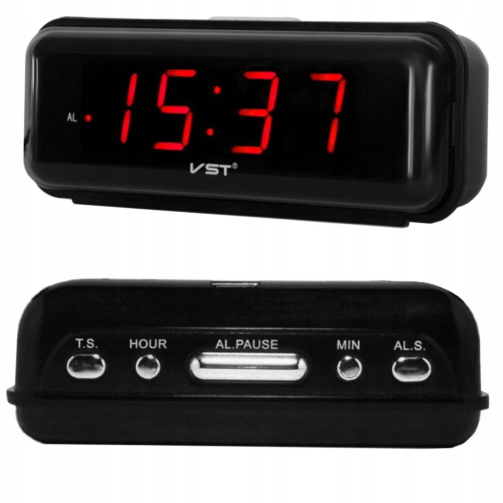 BUDZIK ZEGAR ELEKTRONICZNY SIECIOWY LED 24H ALARM WYŚWIETLACZ CYFROWY DATA