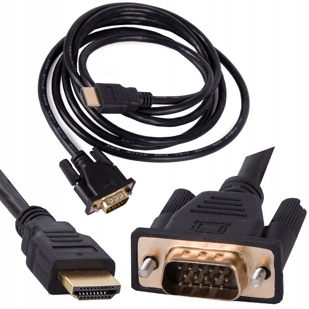KABEL VGA - HDMI 2M GOLD ZŁOTE ZŁĄCZA FULL HD PRZEWÓD D-SUB