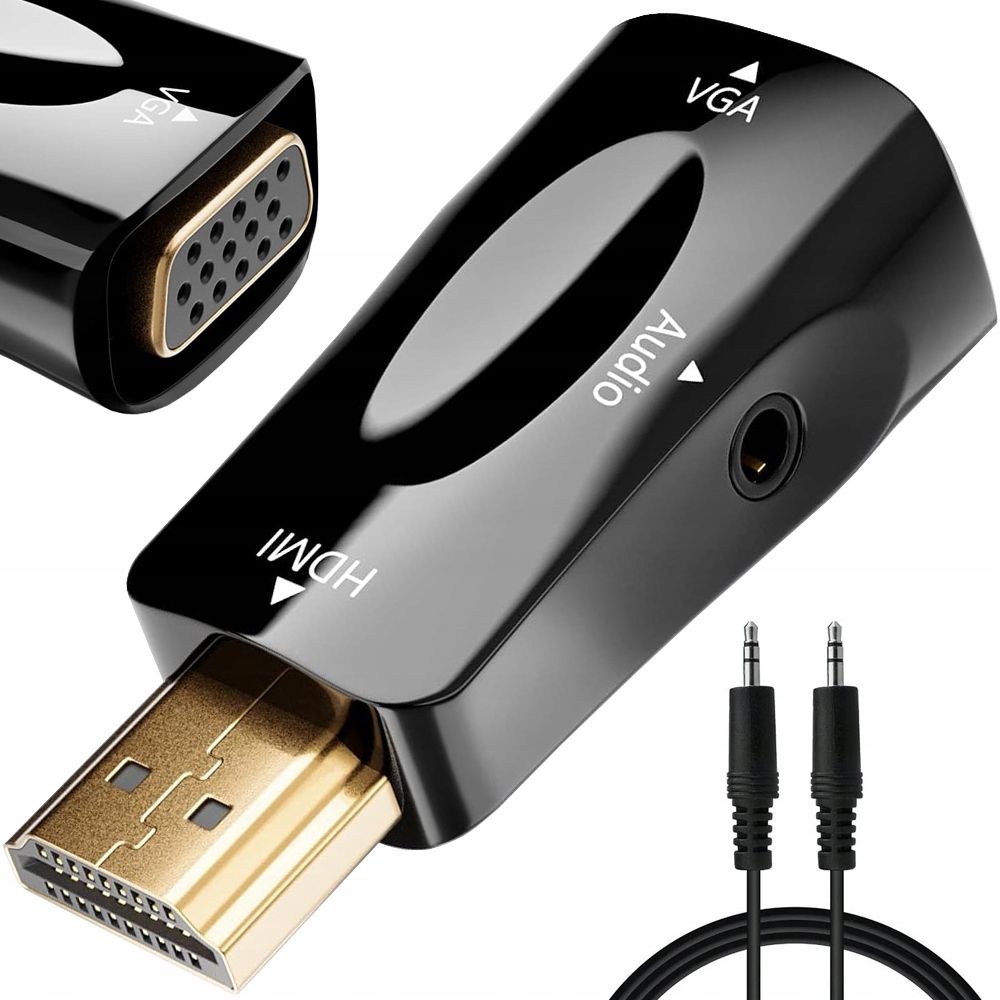KONWERTER ADAPTER Z HDMI NA VGA D-SUB AUDIO DŹWIĘK MINI JACK