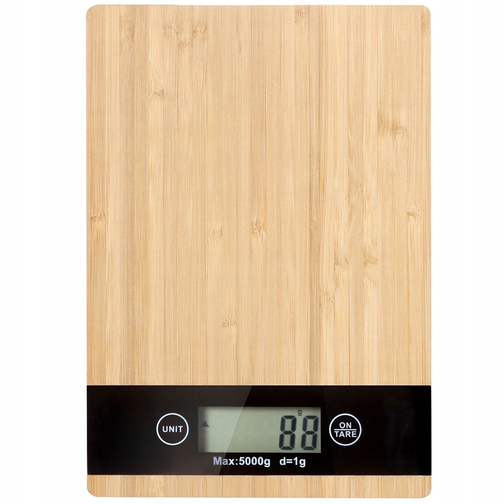 WAGA KUCHENNA BAMBUSOWA ELEKTRONICZNA LCD DOMOWA PŁASKA DOTYKOWA DO 5kg