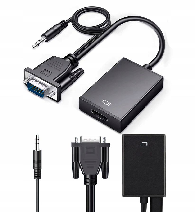 KABEL ADAPTER KONWERTER VGA-HDMI FULL HD D-SUB Z JACK 3.5 I USB